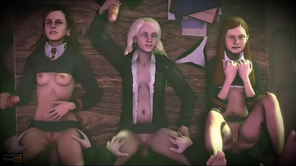 Frisches Gruppensex in Hogwarts aus der Welt von Harry Potter: Ginny Weasley, Luna Lovegood, Hermine GrangerDrive Tube