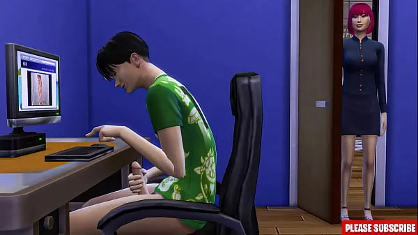 Čerstvá trubica pohonu Japanese step-mom catches step-son masturbating in front of computer
