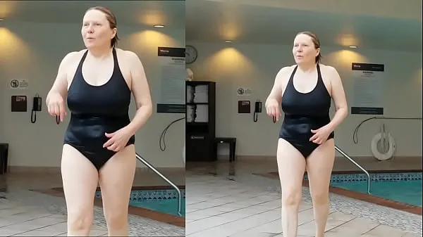 Fresh Sexy Grandma is Sexy at 66 in a black swimsuit drive Tube