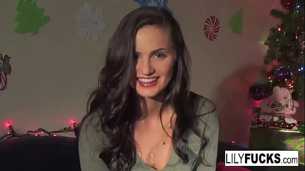 Fresh Lily tells us her horny Christmas wishes before satisfying herself in both holes drive Tube