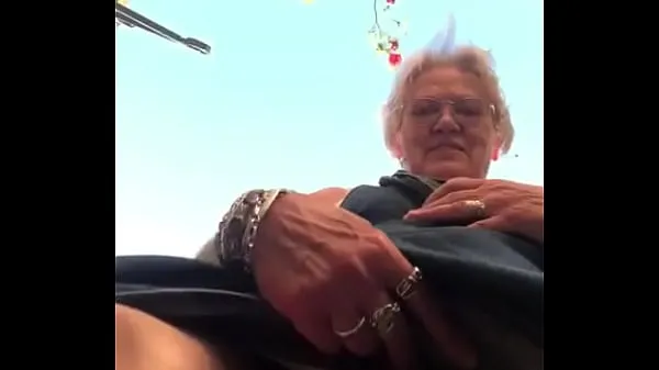 Fresh Grandma shows big slit outside drive Tube